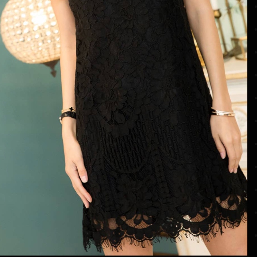 Mock Neck Ruffle Cap Lace Dress - Picture 3 of 3